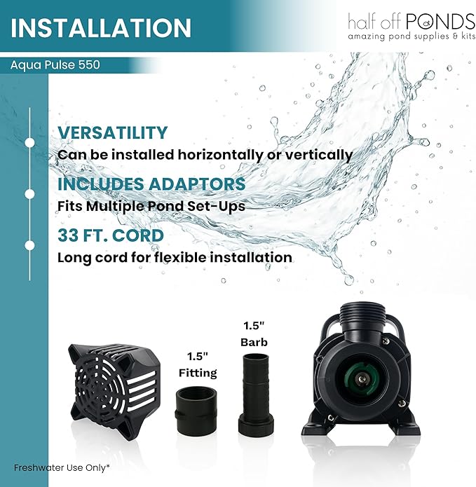 HALF OFF PONDS Submersible Water Pump, 550 GPH Pond Pump with 33FT Power Cord and 11FT Max Head, 54W Ultra Quiet Energy Efficient Pump for Koi Pond, Fountain, Waterfall, Water Garden, Skimmer