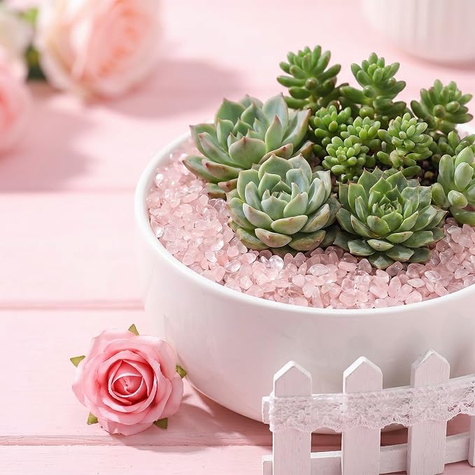 1LB Crystal Chips Stone Rose Quartz 3-5mm Mini Decorative Rock | Crushed Crystal Quartz Bulk,Irregular Polished Rocks for Fish Tank,Vases Filler,Succulent Plants Decor,Aquarium Gravel Rocks