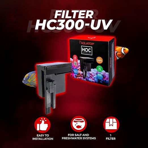 Aquatop Hang-On Canister Filter - Advanced 5 Stage Filtration System - Built-in 7W - Easy, Drop-in Media Tray - HC300-UV