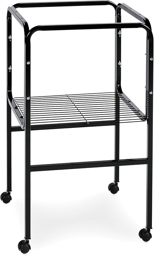 Prevue Pet Products Bird Cage Stand with Shelf - Small Metal Cage Stand with Rolling Wheels, Bird Stands for Inside, Mid-Height Shelf for Cage Accessories, Toys, and Storage - Black