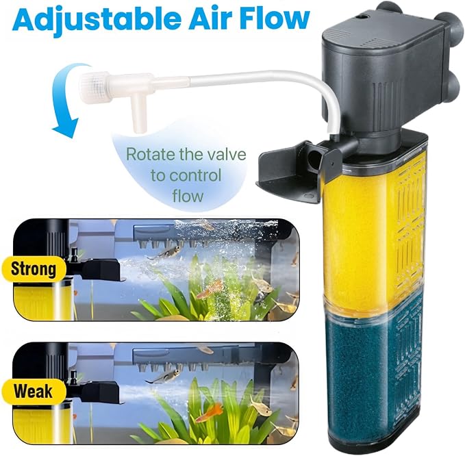 3-in-1 Aquarium Filter for 30-100 Gallons Fish & Turtle Tank Filter | Bio-Sponge Filter 18W 400GPH Quiet Submersible Pump, Easy Clean & Install, Adjustable Bubbles for Aeration, Water Circulation