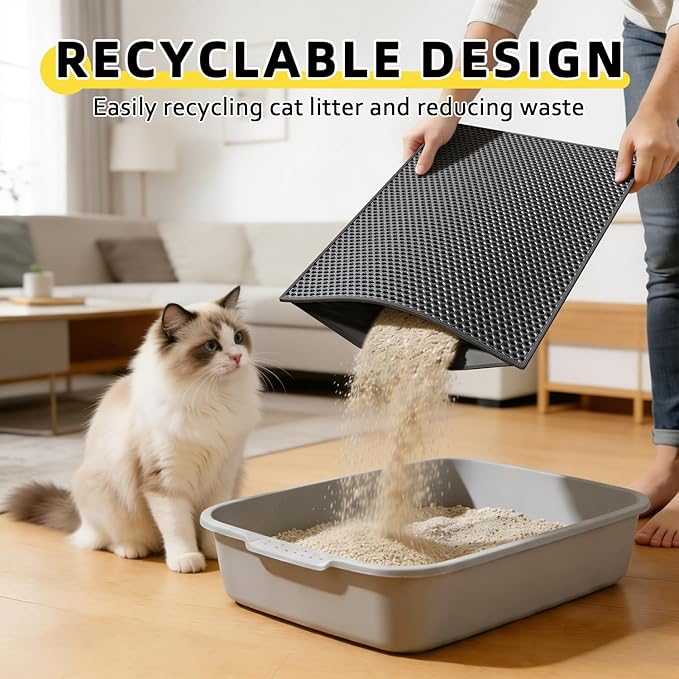 Cat Litter Mat, 15"X24" Small Double Layer Litter Trapping Mat, Waterproof/Urineproof, Easy to Clean Kitty Litter Mats for Floor, Scatter Control (Black-1Pack)