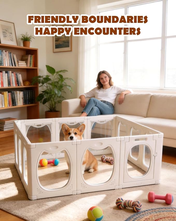 Deluxe Clear Acrylic Dog Playpen with Dual Doors, 10+2 Panel Puppy Playpen with Room Partition, 23.6" Transparent Pet Fence, Expandable, Easy Assemble, Non-Slip, for Multiple Pets/Small-Medium Dogs