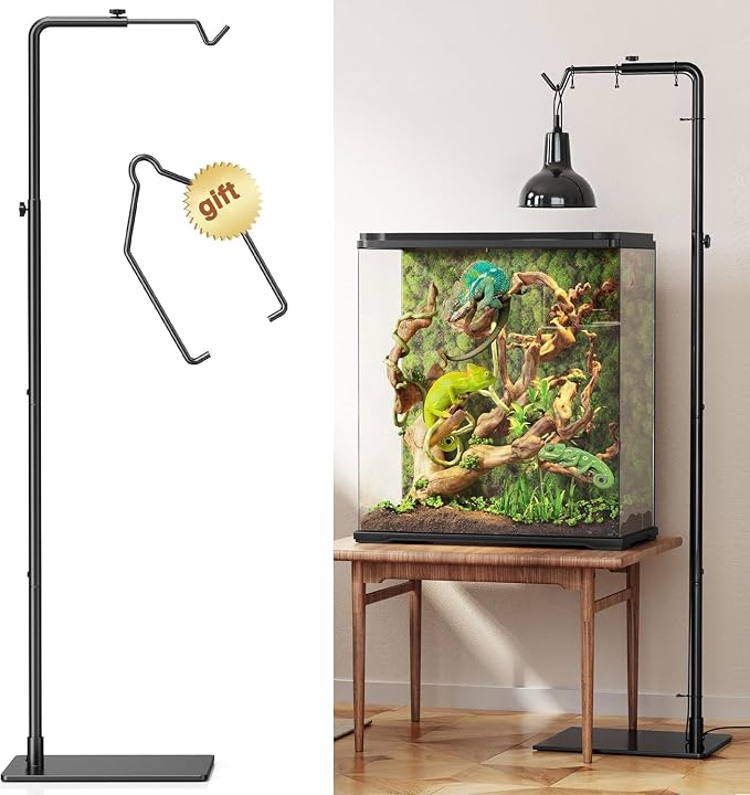 Reptile Heat Lamp Stand, Adjustable 21"-62"H Light Holder, Heavy Base | Heavy Duty, Wide Compatibility for Bearded Dragon, Turtle, Snake, Lizard, Terrarium Tank or Aquarium Use