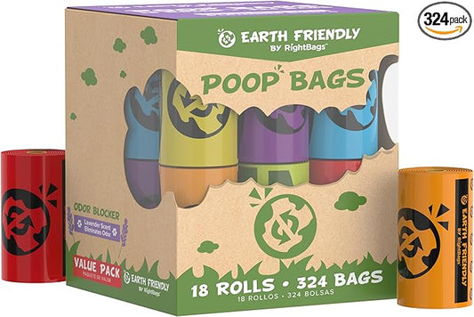 Earth Friendly Extra Thick and Strong 18 Dog Poop Bags, Odor Blocker, 324 Count