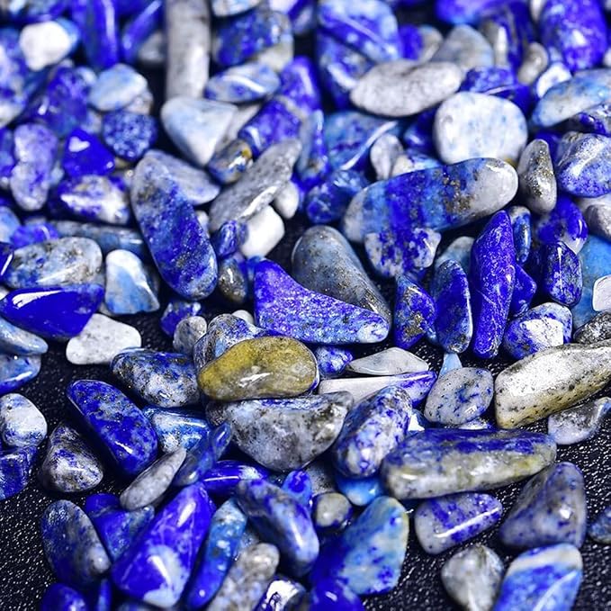Erliway Natural Lapis Lazuli Tumbled Chips Crushed Crystal Stone, 7-9mm | Polished Healing Crystal Chips Healing Reiki Crystal Jewelry Making Home Decoration, Aquarium, Vase Fillers, Plants Décor