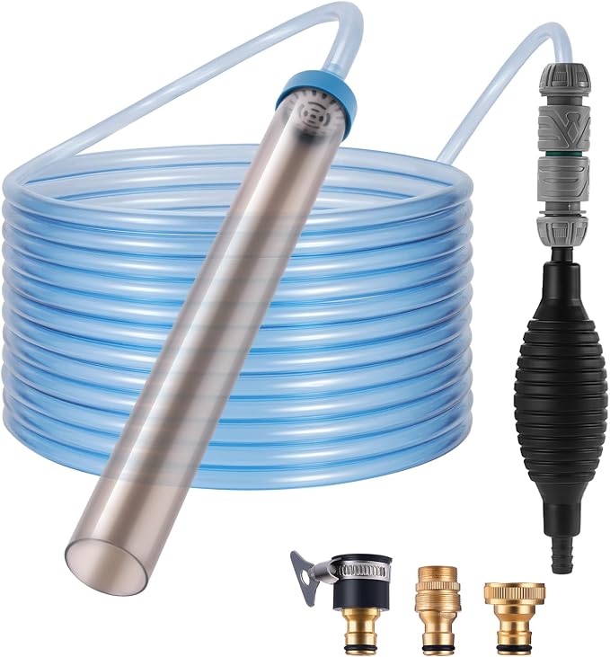 Fish Tank Vacuum Gravel Cleaner Gravel Vacuum for Aquarium 30 Feet | Siphon Aquarium Water Changer for Fish Tank with Four Faucet Adapter and Long Hose