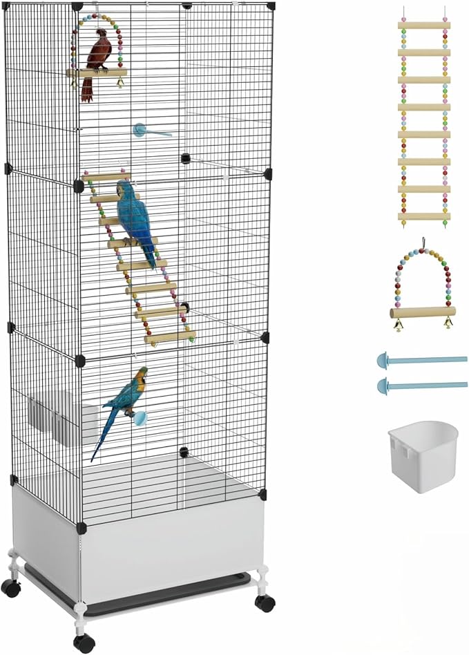 STILLCOVE Extra Large Bird Cage, Black Parakeet Cages with Rolling Stand & Wheels, Wide Birdcage for Parrots Cockatiels Conure Budgie Canary Finch Lovebird