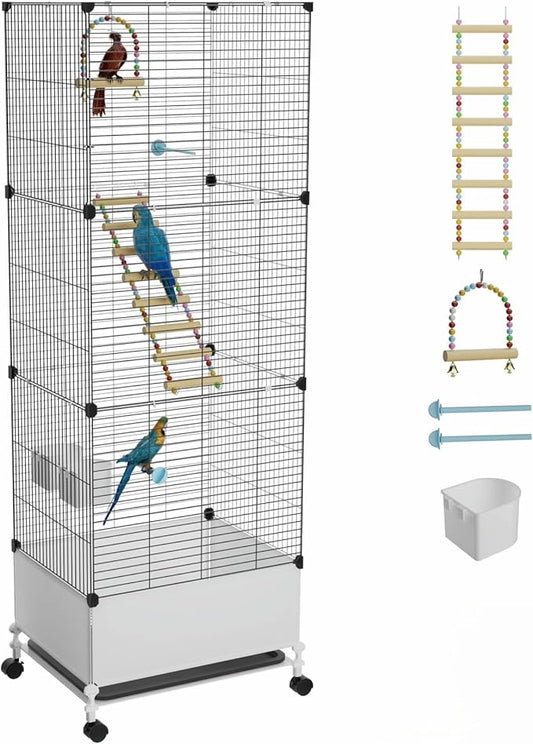 STILLCOVE Extra Large Bird Cage, Black Parakeet Cages with Rolling Stand & Wheels, Wide Birdcage for Parrots Cockatiels Conure Budgie Canary Finch Lovebird