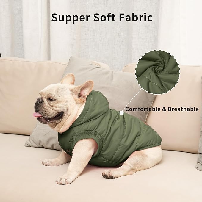 Vecomfy Fleece Lining Extra Warm Dog Hoodie in Winter,Small Dog Jacket Puppy Coats with Hooded Green XS