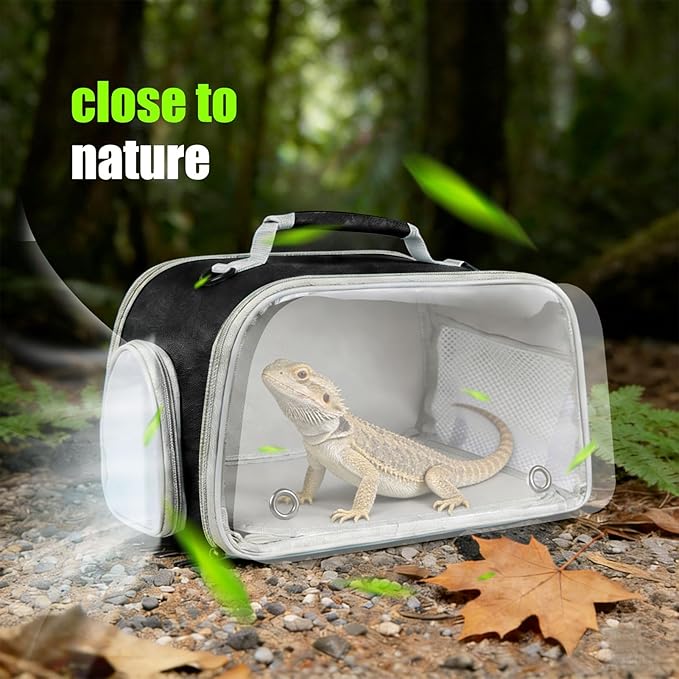 WEVONIGU Expandable Small Animal Backpack Carrier with Clear Bubble Window Large Space Travel Cage for Hedgehog Rat Parrot,Bearded Dragon,Sugar Glider,Airline Approved (Black, Carrier)