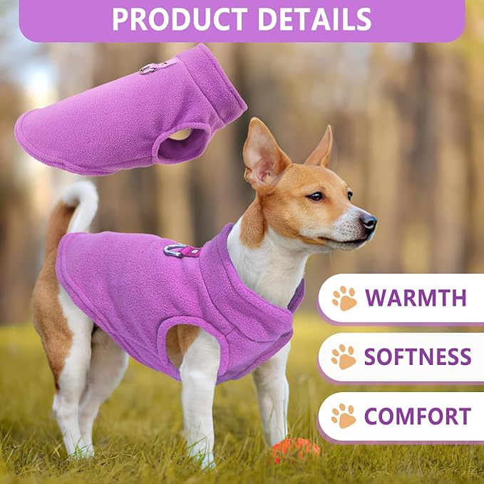 2 Pieces Fleece Dog Clothes Vest Winter Warm Dog Sweaters for Small Medium Dogs Male Female Fall Pullover Puppy Clothes with D-Ring Soft Puppy Sweater (Rose,Purple, Large)
