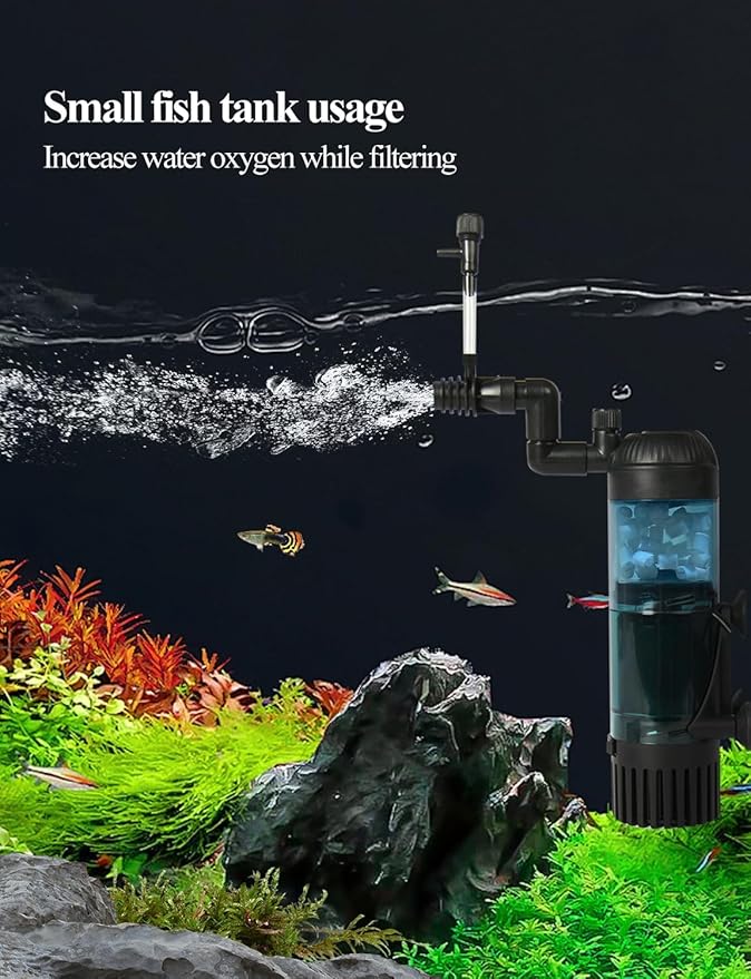 UPETTOOLS Aquarium Filter Fish Tank Filter with Fluid Bed Sponge Filter Multiple Function Ultra-Silent Filter 5-20 Gallon