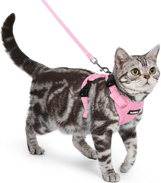 rabbitgoo Cat Harness and Leash, Escape Proof Vest with 3 Adjustable Buckles, Soft Comfortable Kitten Harness, Easy to Wear, Reflective for Safe Outdoor Walking, Small, Pink