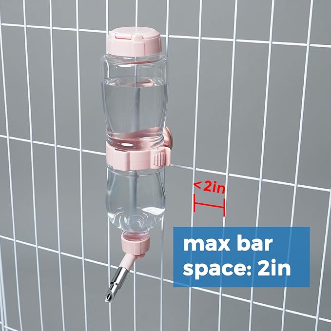 VANNON 17oz Small Animal Water Dispenser for Crate, Parrots Water Bottle for Cage, Chewproof Pet Water Bottle for Rabbits, Guinea Pigs, Ferrets, Chinchillas and Other Small Rodents, Top Fill, Pink