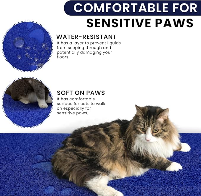 Andalus Large Cat Litter Mat, Pack of 1 - Waterproof, Non-Slip & Easy to Clean Cat Litter Box Mat for Extra Efficient Pet Litter-Trapping, Blue (30” X 18”)