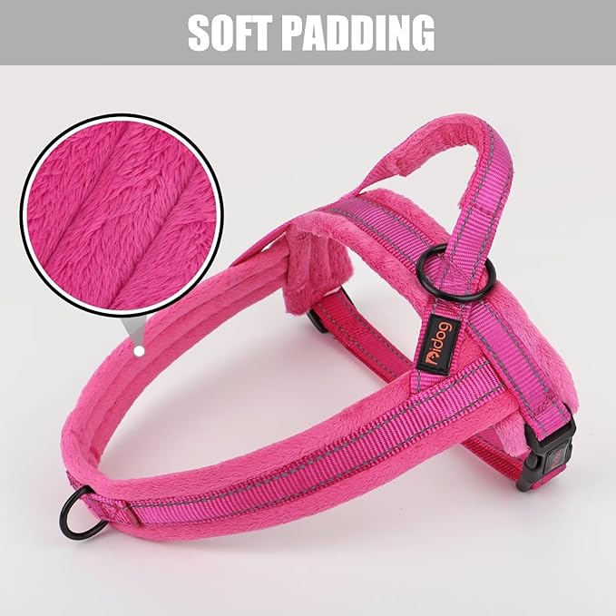 Didog Soft Flannel Padded Dog Vest Harness, No Pull/Quick Fit Reflective Dog Strap Harness, Easy for Training Walking (M:Chest 22-26", Hot Pink)