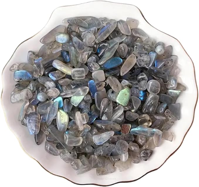 Erliway 100g Natural Grey Moonstone Crystal Chips 7-9mm Tumbled Stones | Small Crushed Crystal Stone, Polished Crystals Chips for Fish Tank, Healing Tumbled Rocks for Reiki Jewelry Making Home Décor