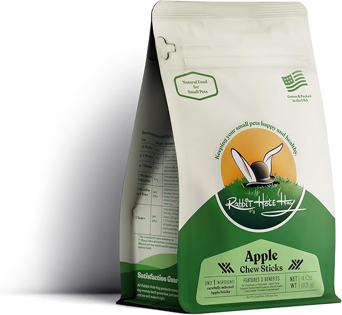 Rabbit Hole Hay - All Natural Apple Chew Sticks for Small Pets - 4 oz - Safe & Healthy Treat for Rabbits, Guinea Pigs, Chinchillas, and Hamsters