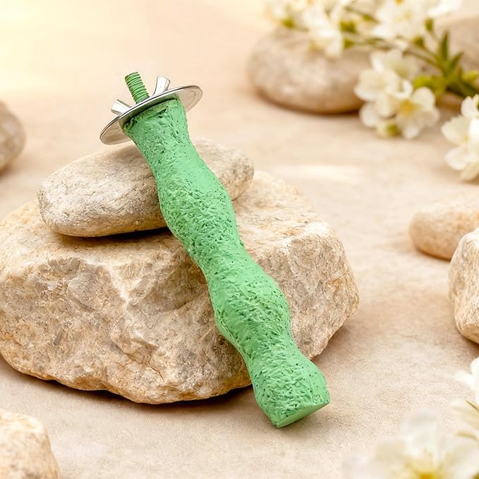 2-Piece Bird Beak Grinding Stone Perch Set, Anti-Slip Parrot Nail Trimming Stick with Resin Beak Grinder, Washable Claw Trimmer Care Stand for Budgie, Cockatiel, Parakeet Cage Accessories