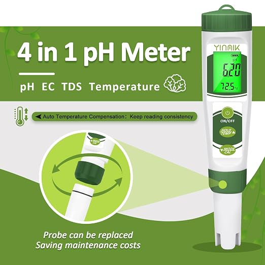 pH EC Meter for Water Hydroponics, Digital PPM Meter for Nutrients | Measure pH PPM Conductivity Temperature of Hydroponic Base Water and Nutrients, EC pH TDS Meter for Water, Aquarium, Pool