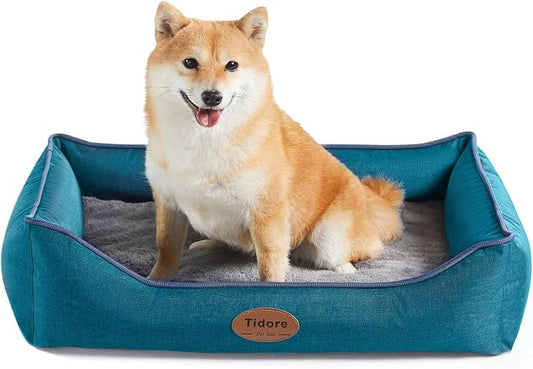 Tidore Orthopedic Dog Beds for Medium Dogs, Durable Egg Crate Foam Sofa Dog Bed wit Washable Removable Cover,Waterproof Lining,Pet Bed for Large Dogs (Peacock Blue, 26.4" L x 21.7" W x 6.2" Th)