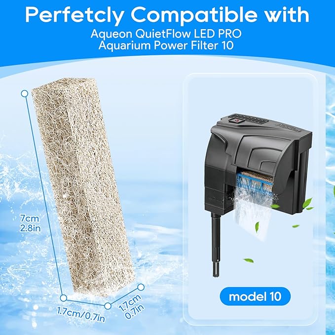12PCS Ammonia Reducer Filter Pads Compatible with Aqueon Filter 10, Fish Tank Filters Replacement Filter Cartridges for Aqueon Quietflow LED PRO & SmartClean Aquarium Fish Tank Power Filter