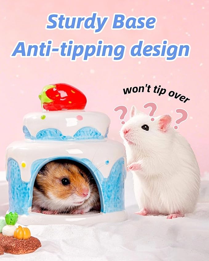 Cake-Shaped Ceramic Hamsters Hideout,Small Animal Summer Cage Accessories,Habitat Decor for Mice Gerbil Sugar Glider (Yellow)