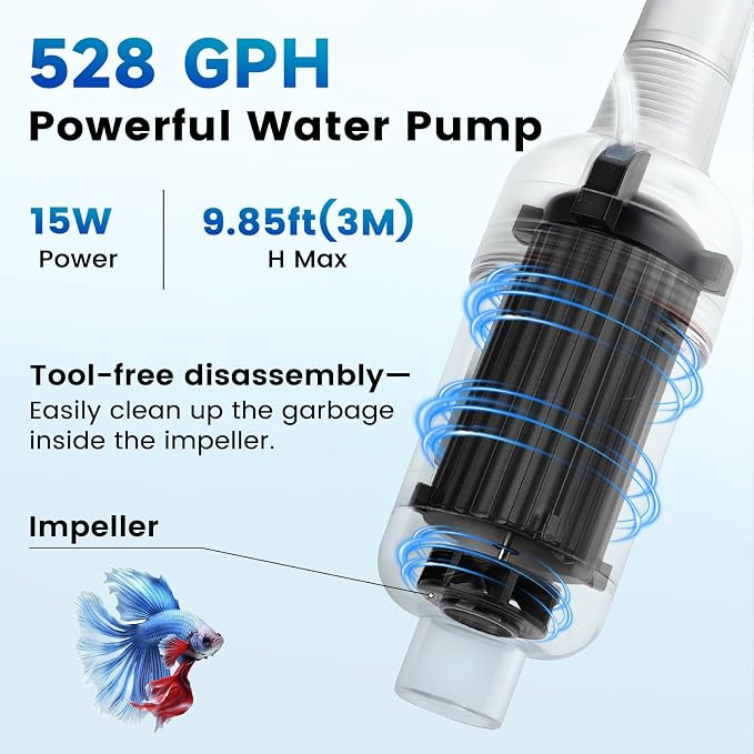 hygger Battery Powered Aquarium Vacuum Gravel Cleaner, 6 in 1 Automatic Fish Tank Vacuum Handle Control, Powerful Gravel Vacuum for Aquarium, Water Changer Sand Washer Water Filter Adjustable Length