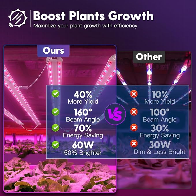 FREELICHT 4Pack 4FT Grow Light for Indoor Plants, 60W=350W, Red Blue | Linkable LED Grow Light, Sunlike Plant Lights for Hydroponic Seed Starting Veg & Indoor Gardeners, Plug in with On/Off Switch