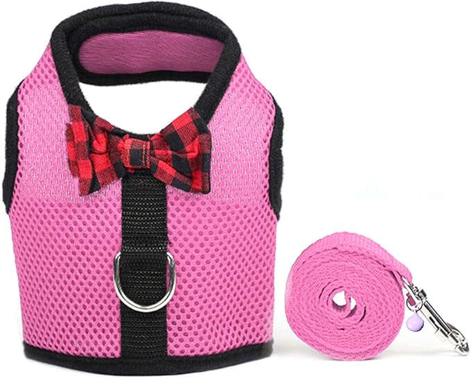 Rypet Animal Harness and Leash - Soft Mesh Pet Harness With Safe Bell, No Pull Comfort Padded Vest for Small Pet Pink M