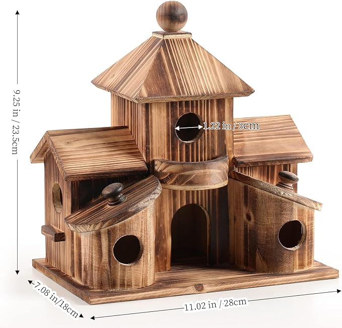 Bird Houses for Outside, Wooden 6 Hole Bird House Room for Multiple Birds, Outdoors Hanging Birdhouse Nesting Box for Garden, Bird Hotel for Wren Chickadee Sparrow