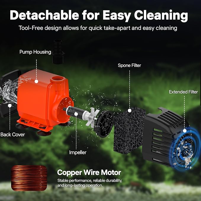 Doko Submersible Water Pump,720GPH Aquarium Water Pump with Extended Mesh Cover and Sponge,Ultra Quiet Pond Pump with 6Ft Power Cord for Fountains,Fish Tanks,Hydroponics,and Waterfalls