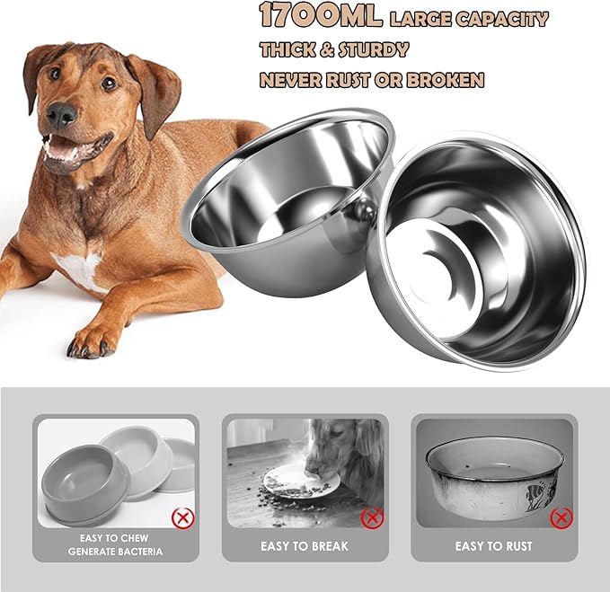 ADENGL Raised Dog Bowl Stand for Large Dogs, 10” Tall Elevated Feeder with Spill-Proof Mat, Stainless Steel 58OZ Bowls for Food & Water, Gray Color (Mat Size: 16x24”)