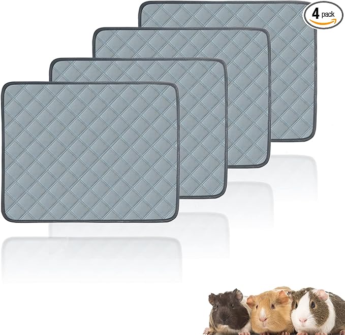 4 Pack Guinea Pig Cage Liners Washable Super Absorbent Guinea Pig Bedding Waterproof Reusable Guinea Pig Pee Pads Anti Slip Mat for Small Animals Rabbit Hamster Rat - 24" x 18"