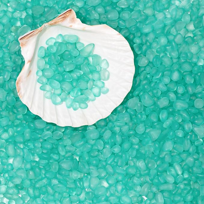 QEQEKAKA Sea Glass Stones for Crafts 1LB Mint Green Pebbles Gemstones Bulk | Small Glass Stones for Beaching Wedding DIY Decor Aquarium Turtle Tank Vase Filler (405g/14.28oz)
