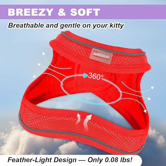 Cat Harness and Leash Set,Escape Proof Kitten Harness,Step in Adjustable Soft Lightweight,Easy Control,Reflective Strips Comfortable for Walking Travel(Red,M)