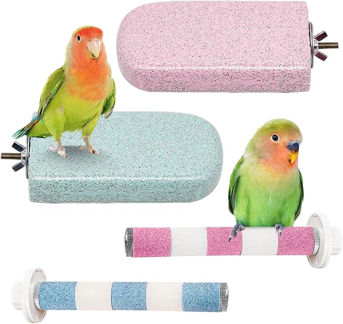 4PCS Bird Beak Grinding Stone,Sandstone Parrot Perch,Bird Parrot Cage Perch Stand Platform Foot Claws Trimmer Chewing Toys,for Small Medium Bird,Budgies, Parakeets, Cockatiels, Conures