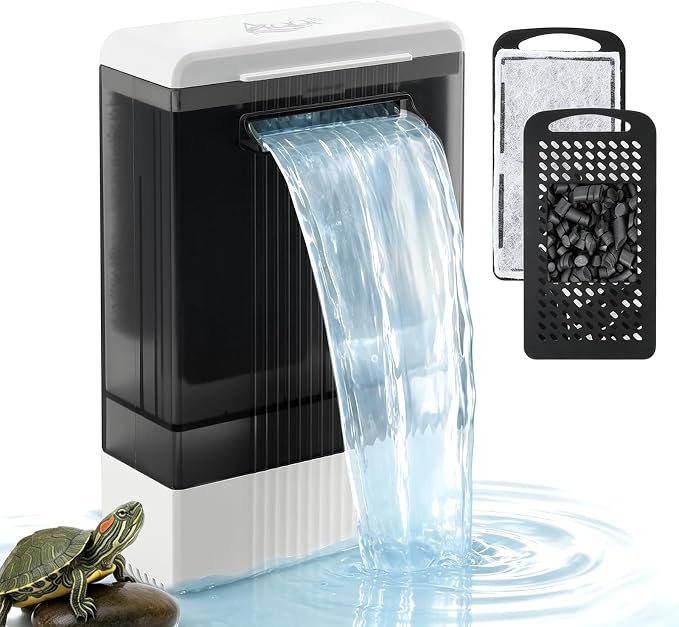 AQQA Turtle Filter for 20-40 Gallon Tank,Low Water Internal Aquarium Filter | Quiet Full Copper Motor, Replaceable Filter Sponge & Bio Sponge, Dual Mounting, 132 GPH, 5V Low Voltage