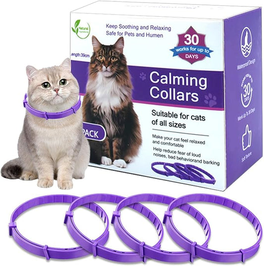 Calming Collar for Cats 4-Pack Cat Calming Collar Adjustable Soother Anxiety Relief Waterproof cat Calming Products 30-Day Stress Relief (Purple)