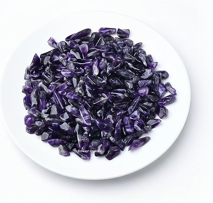 Erliway Deep Amethyst Crystal Chips Bulk for Vase Filler, 0.5 lb 7-9mm | Natural Crushed Crystal Stone for Spell Jar, Aquarium Gravel, Reiki Healing Meditation, Jewelry Making, Resin Art, Home Décor