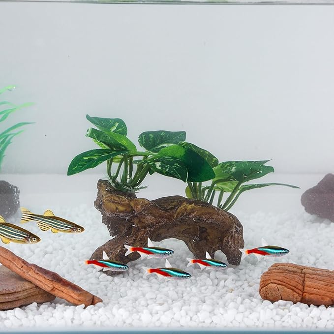 Artificial Aquarium Ornaments Silk Leaf Betta Fish Tank Decoration Driftwood Cave Decor for Reptiles Plants Driftwood Accessories