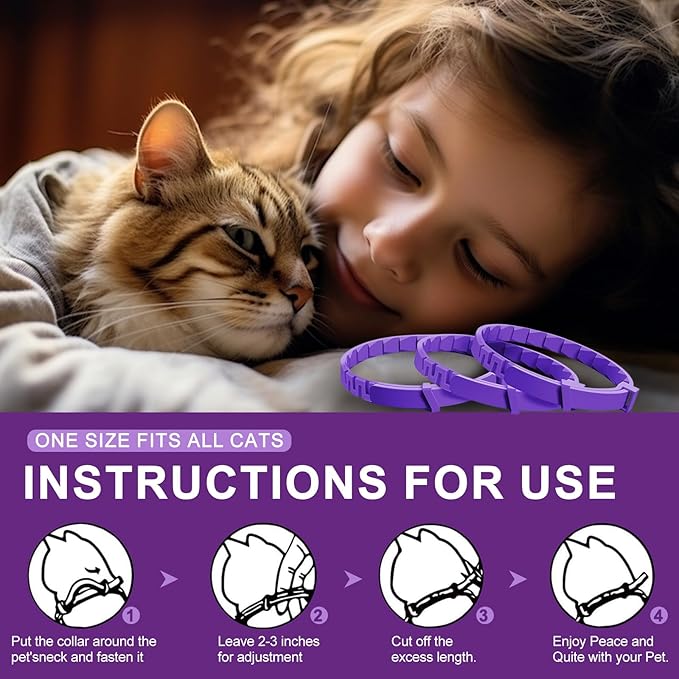 Cat Calming Collar with Pheromone & Lavender, Adjustable Waterproof Design, 30-Day Anxiety Relief, 4-Pack for Multi-Cat Stress & Travel