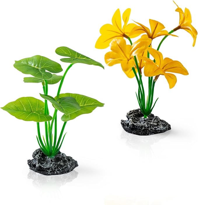 Aquarium Decor Plants, 6 inch Betta Leaf Hammock, Fish Tank Decorations Artificial Plastic Plants for Reptile, Fish Tank Accessories 2 Pack