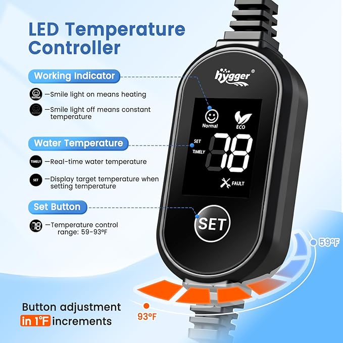 hygger Aquarium Heater, Upgraded Ceramic 25W Small Fish Tank Heater with Digital LED Controller, Fast Heating, Precise Temperature Control, Turtle Tank Heater for Freshwater/Saltwater