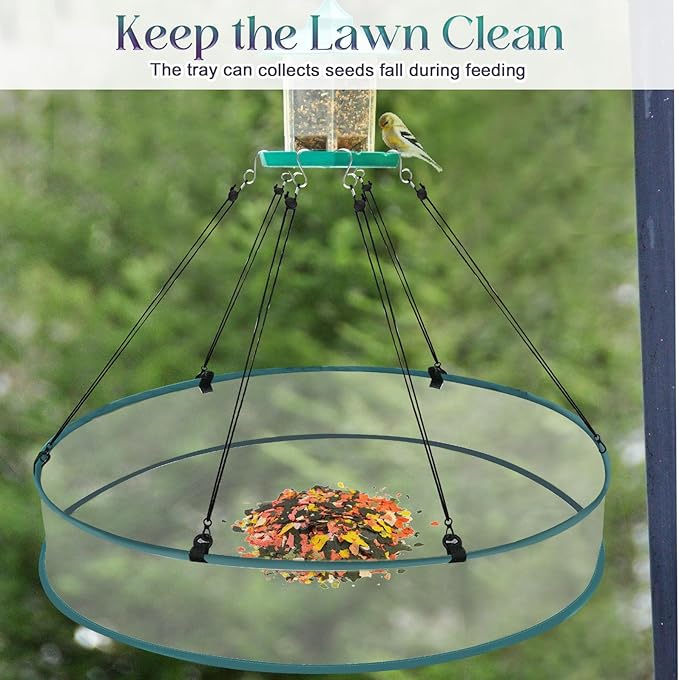 2 Pcs Bird Seed Catcher Tray for Hanging Bird Feeder Platform, 24 Inch Large Birds Feeder Trays with Adjustable Hanging Hoop for Outdoor Garden Lawn
