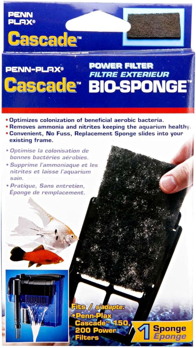 Penn-Plax Cascade 150 or 200 GPH Hang On Filter Aquarium Bio Sponge Replacement; 2 Pack; Cut to fit Cascade 150 or 200