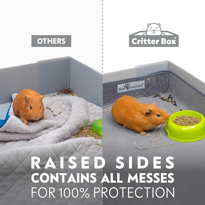 Paw Inspired Critter Box Washable Cage Liner, Reversible Fleece Bedding with Raised Sides for Guinea Pigs and Other Small Animals (Gray/Green, Midwest)
