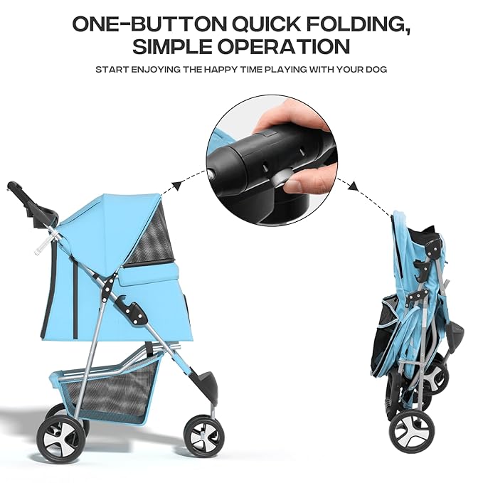 Pet Stroller for Small Dogs 10 lbs, Dog Stroller for Medium Dogs 30 lbs, Cat Strollers for 2 Cats, 3 Wheels Foldable Jogger Puppy Stroller with Storage Basket and Cup Holder, Mint
