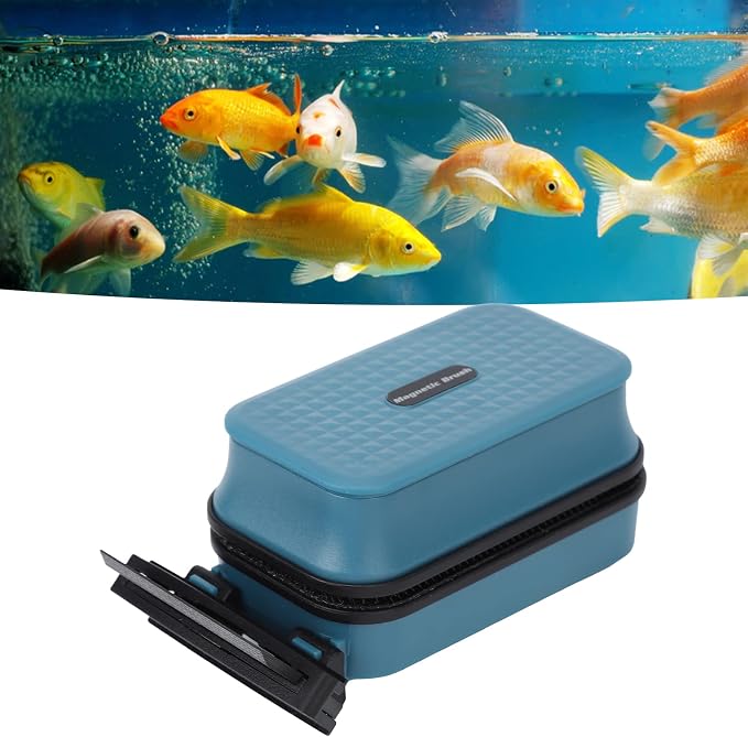 Magnetic Fish Tank Brush, Strong Suction Suspended Magnetic Aquarium Cleaner with Scraper for 3-5mm Glass, Floating Design for 20-60cm Aquariums and Windows (Magnetic Brush + Carbon Fiber